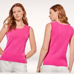 Ming Wang Mid-Length Scoop Neck Knit Tank Pink/Rose Sleeveless Side Slit Size XL